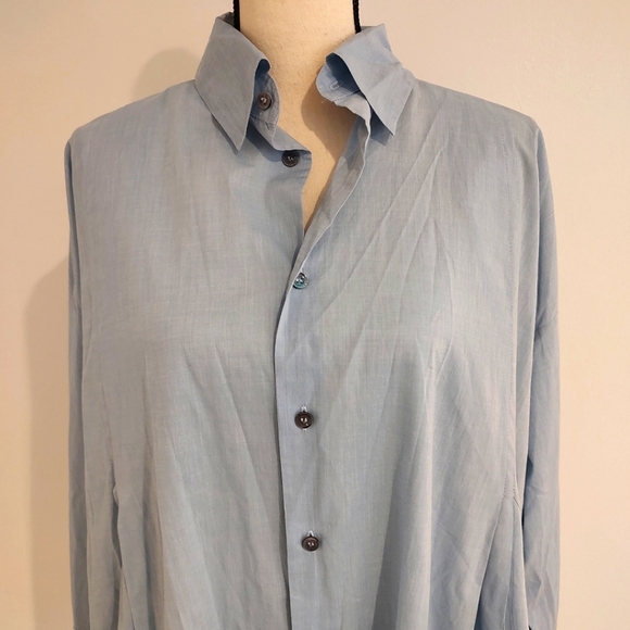 Eskandar Sky Blue Button Down Oversized Swing Top Pleated A-Line Size 0 6-8 - Picture 3 of 10